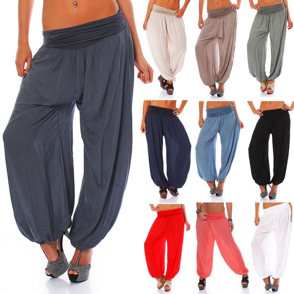 Women Lagenlook BOHO Hippy Harem Ali Baba baggy Loose Plain Yoga Trouser Pants size 8 to 22 lightweight flowy cotton feel high waist