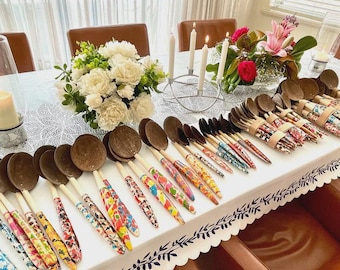 Cucharas de cáscara de coco de 6" / Cucharas de madera / Cucharas de madera / Cucharas de cáscara de coco para cocinar / Cucharas de cáscara de coco para servir / Utensilios de cocina