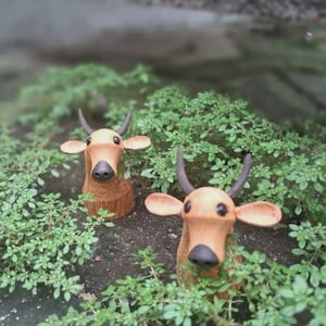 Miniature Wooden Cow Sculpture | Handmade Cow Head Decor | Rustic Farmhouse Wood Animal Figurine | Ceylon Jack Wood | Artisan Gift