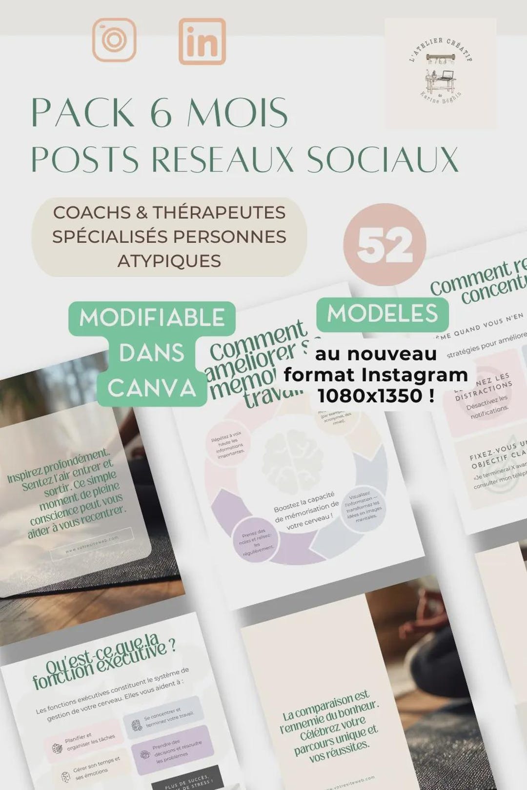 52 French Canva Instagram Templates for ADHD, Mental Health Coaching ...