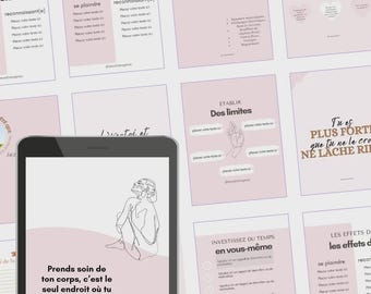 Complete pack of 100 Canva Instagram templates: Wellness and Mental Health (French)