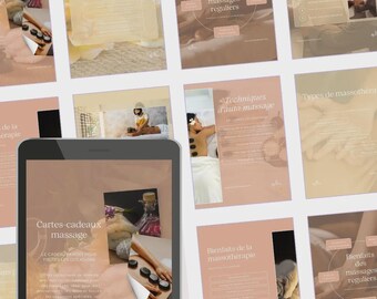 Complete pack of 56 Canva Instagram templates: Massage and Massage Therapy (French)