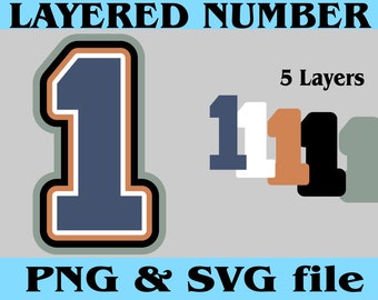5 Layered College Jersey Number ONE 1 Digital Download Files for PNG SVG Cut Files Good for Cake Topper Shaker Sport T shirt