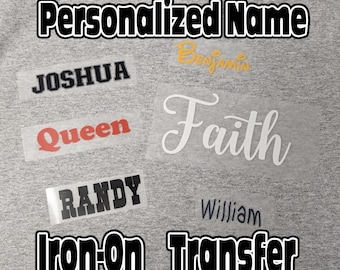 Custom Name Iron On Transfer T shirt Iron On Personalized DTF Name Decal Transfer Pick Color Font Skull Heart Lettering Jersey Kids Shirt
