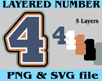 Layered Jersey Sport Number FOUR 4 Digital Download Files for PNG SVG Cut Files Good for Cake Topper Shaker T shirt