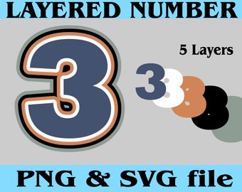 Layered Jersey Sport Number THREE 3 Digital Download Files for PNG SVG Cut Files Good for Cake Topper Shaker T shirt