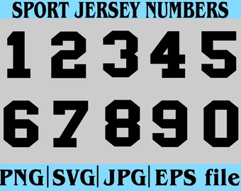 Jersey Numbers Sport Bundle 10 numbers 0-9 Digital Download Files for PNG SVG Cut Files Good for Cake Topper Shaker T shirt