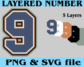5 Layered College Jersey Number NINE 9 Digital Download Files for PNG SVG Cut Files Good for Cake Topper Shaker T shirt