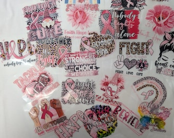 12 pc Breast Cancer Awareness Pink Ribbon Iron On Heat DTF Heat Transfer(Random Mix ) for Small Projects T shirt tote bag