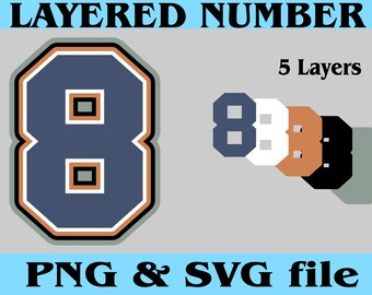 5 Layered College Jersey Number EIGHT 8 Digital Download Files for PNG SVG Cut Files Good for Cake Topper Shaker T shirt