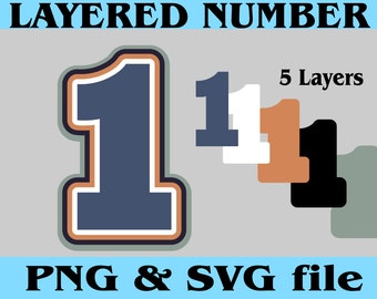 Layered Jersey Sport Number ONE 1 Digital Download Files for PNG SVG Cut Files Good for Cake Topper Shaker T shirt