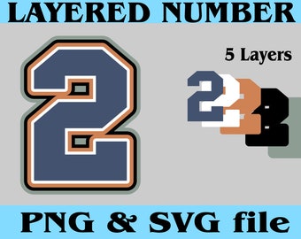 5 Layered Jersey Number TWO 2 Digital Download Files for PNG SVG Cut Files Good for Cake Topper Shaker Sport T shirt