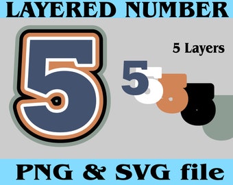 Layered Jersey Sport Number FIVE 5 Digital Download Files for PNG SVG Cut Files Good for Cake Topper Shaker T shirt