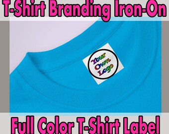 Custom Print T shirt Iron On Transfer Ready to Press Tag Label Your Own Brand Tag-less Neck Label Branding T-Shirt Label Full Color Logo