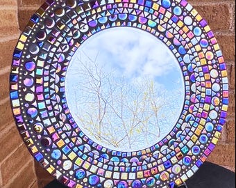 14" Mosaic Mirror | Black Opal Iridescent  - Classic & Timeless