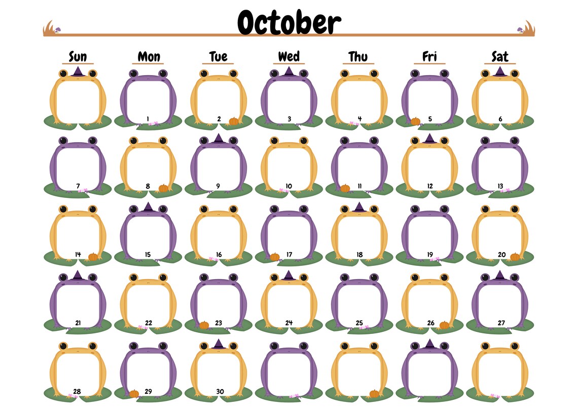 frog-calendar-printable-set-pdf-a4-etsy