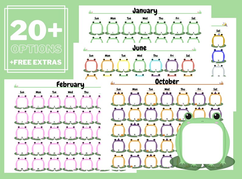Frog Calendar Printable Set Pdf A4 Etsy