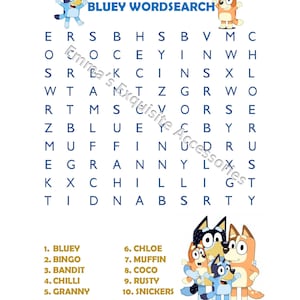 Blue Dog Heeler Family Wordsearch for kids