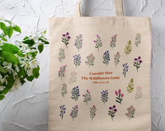 Luke 12:25-28 Tote Bag, Bible Tote Bag, Bible Verse Gift, Christian Tote Bag, Cute Christian Gift, Aesthetic Tote Bag, Basic Shopping Bag