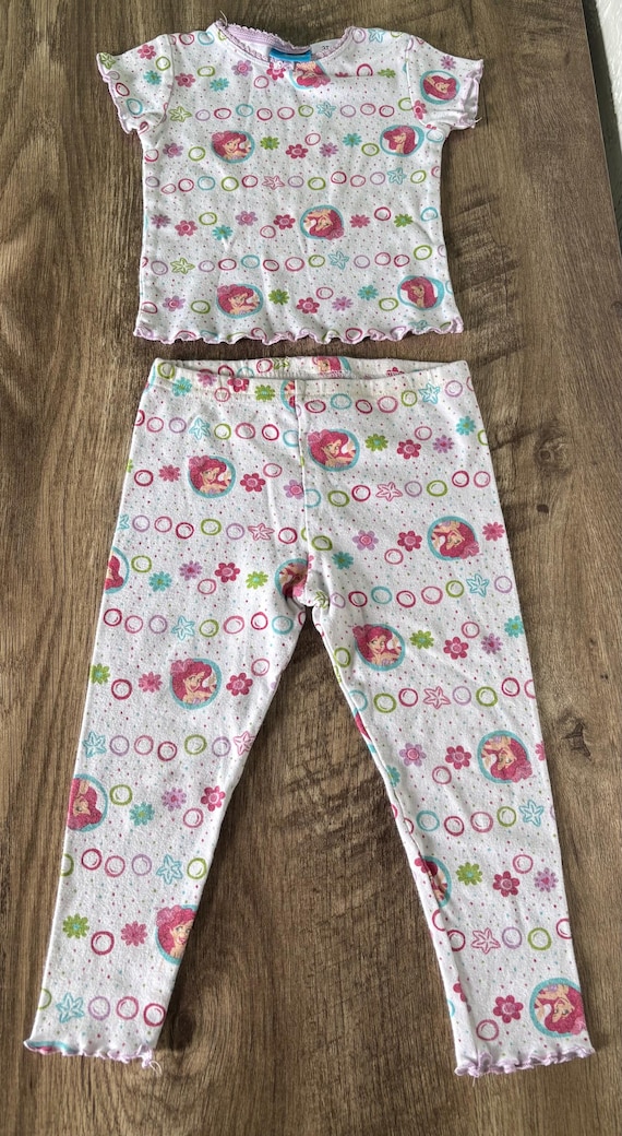 Vintage Disney The Little Mermaid Pajama Set Girls 3T Ariel Princess PJ  Top and Bottoms