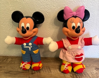 80s Mickey and Minnie set of “learn how to dress me” dolls