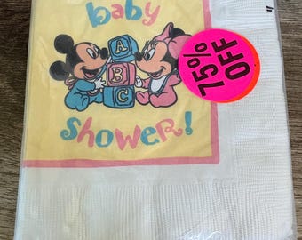 Vintage Disney Baby Shower Napkins | Mickey & Minnie Mouse, ABC Blocks | 90s Party Supplies