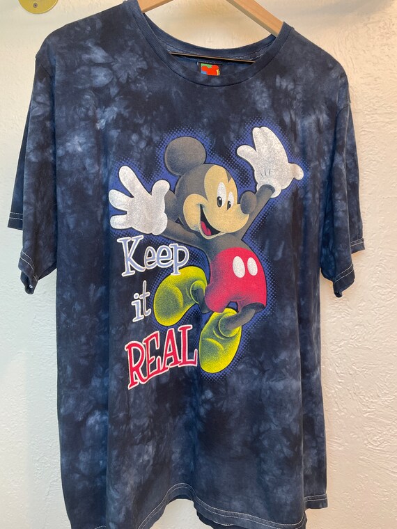 Navy tie-dye “keep it REAL” 90s Mickey tee