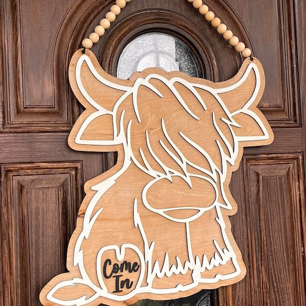 Highland Cow Door Hanger Digital Design Svg Glowforge Ready