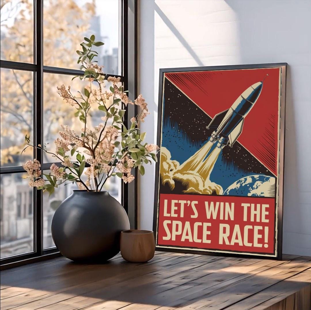 Vintage Space Race Poster 50s 60s Rocket Launch Art Print Retro Science ...
