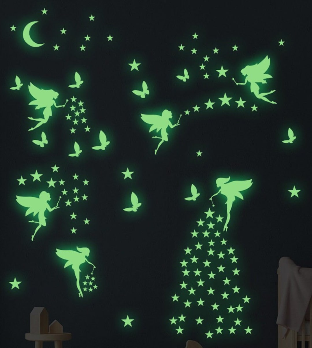 6 Pcs Enchanting Fairy Glow in the Dark Wall Sticker for Magical Kids