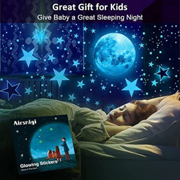 Glow in The Dark Stars pour Plafond Fluorescent Lune Stickers Muraux Enfants Chambre Autocollants Décoration Enfants Pépinière Salon