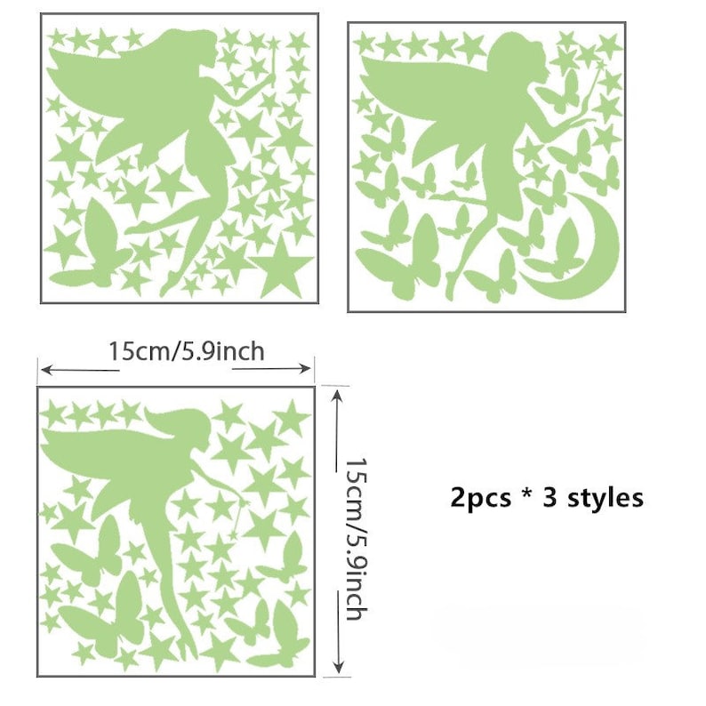 6 Pcs Enchanting Fairy Glow in the Dark Wall Sticker for Magical Kids