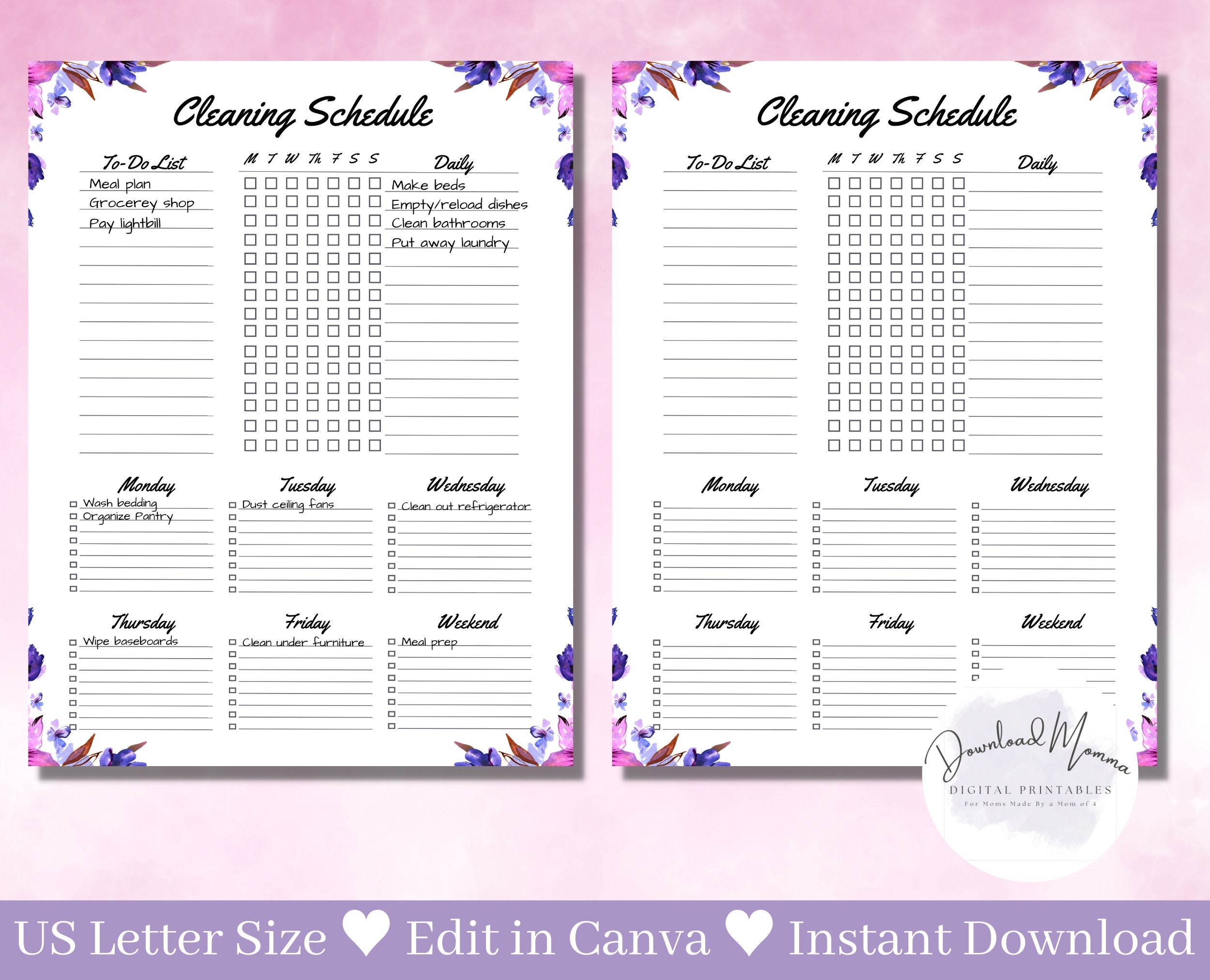EDITABLE Cleaning Planner Printable, Daily/weekly Cleaning Checklist ...