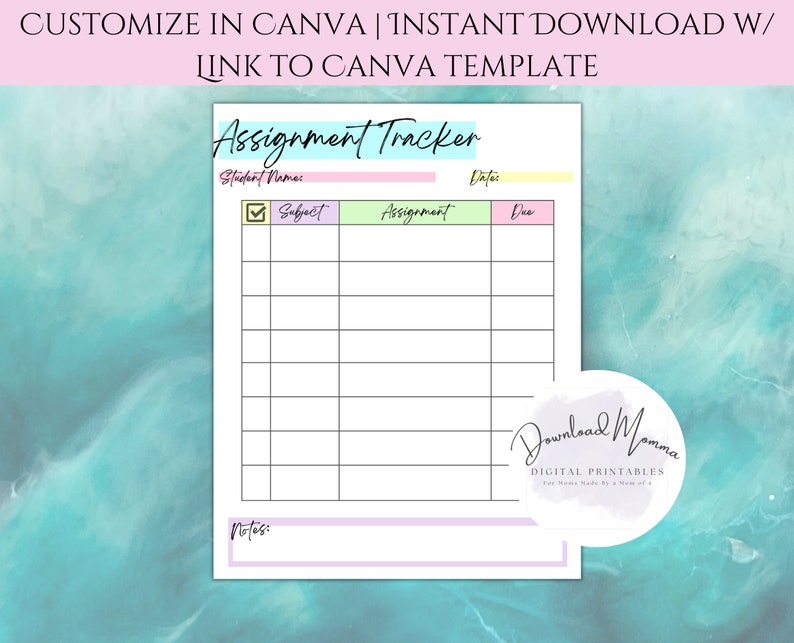 Editable Assignment Tracker Template, Homeschool Daily Assignment ...