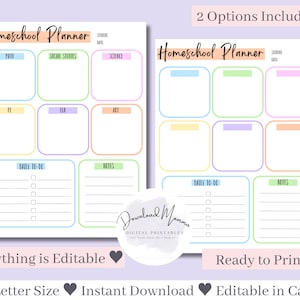 Homeschool Schedule Printable | Homeschool Planner Template | Homeschool Daily Weekly Schedule Kids Editable | Printable Lesson Planner PDF