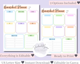 Homeschool Stundenplan Printable | Homeschool Planner Vorlage | Homeschool Täglicher Wochenplan Kinder Bearbeitbar | Druckbarer Stundenplaner als PDF