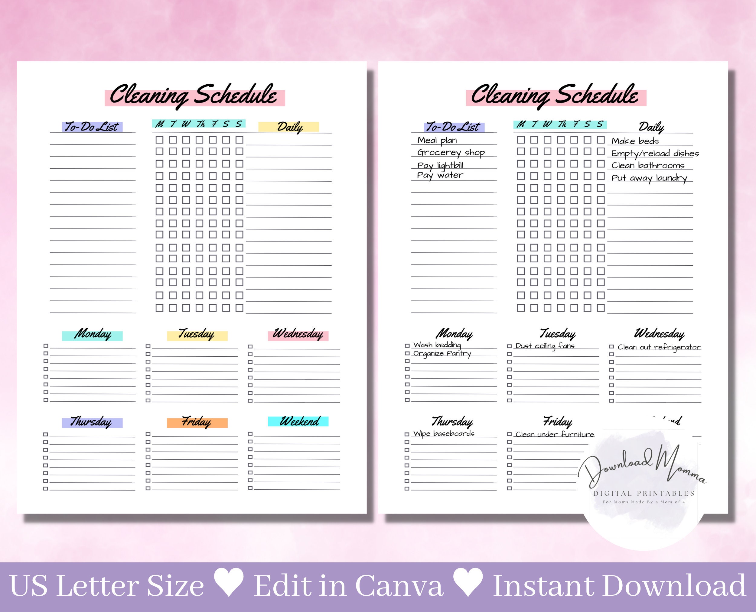 EDITABLE Cleaning Planner Printable, Daily/weekly Cleaning Checklist ...