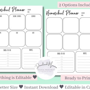 Homeschool Schedule Printable | Homeschool Planner Template | Homeschool Daily Weekly Schedule Kids Editable | Printable Lesson Planner PDF