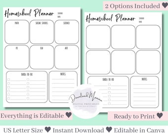 Homeschool Stundenplan Printable | Homeschool Planner Vorlage | Homeschool Täglicher Wochenplan Kinder Bearbeitbar | Druckbarer Stundenplaner als PDF