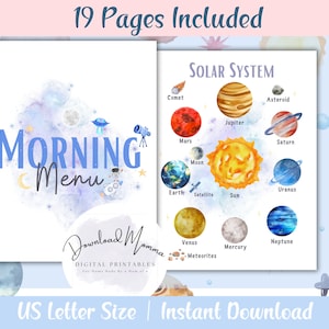 Space Morning Menu Bundle, Homeschool Space Morning Menu, Morning Basket, Homeschool Printables, Preschool Printables, Toddler Morning Menu