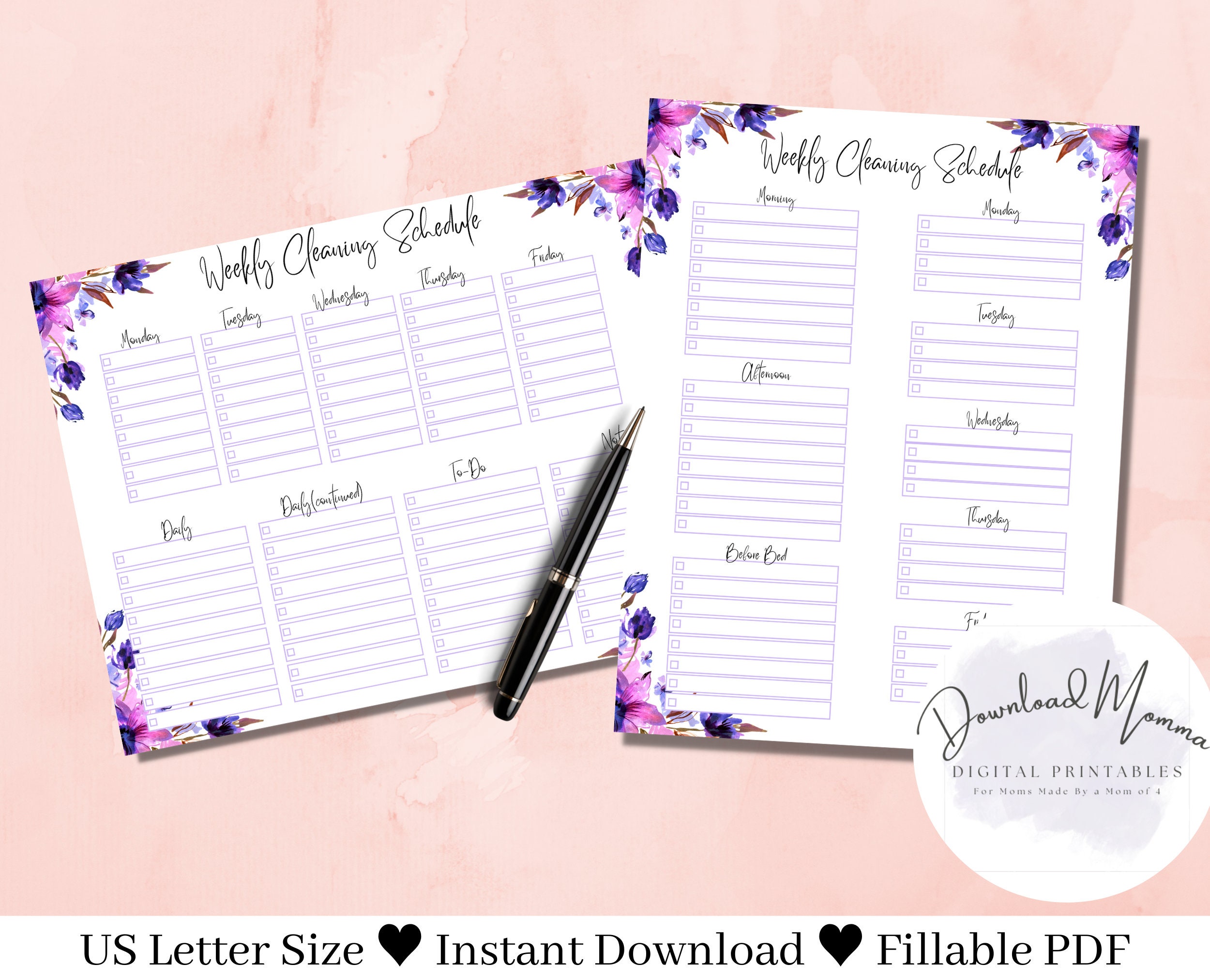 Weekly Cleaning Schedule | Weekly Fillable Planner | Cleaning Checklist ...