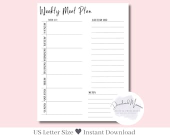 Printable Meal Planner | Menu Planner | Weekly Meal Planner Template | Simple Meal Planner | What's for Dinner | Weekly Meal Planner Print |