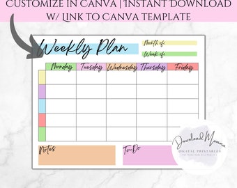 Homeschool Weekly Schedule Printable, Weekly Plan Worksheet, Homeschool Template, Homeschool Weekly Lesson Plan Rainbow Planner USLetter PDF