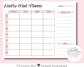 Printable Meal Planner | Menu Planner | Weekly Meal Planner Template | Simple Meal Planner | What's for Dinner | Weekly Meal Planner Print |