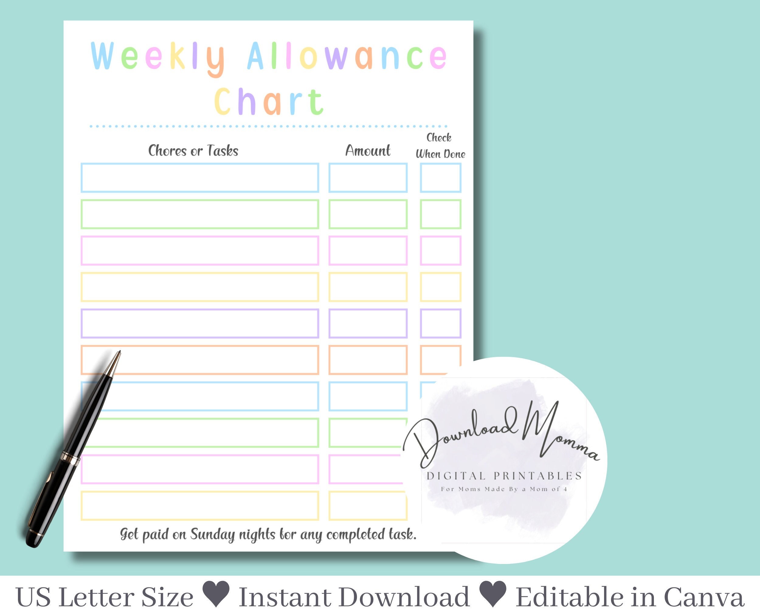Weekly Allowance Chart Template Printable Allowance Chart Allowance