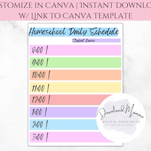 Homeschool Schedule Printable | Homeschool Planner Template | Homeschool Daily Schedule Kids Editable | Printable Lesson Planner |