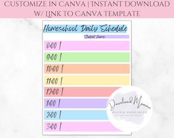 Homeschool Schedule Printable | Homeschool Planner Template | Homeschool Daily Schedule Kids Editable | Printable Lesson Planner |