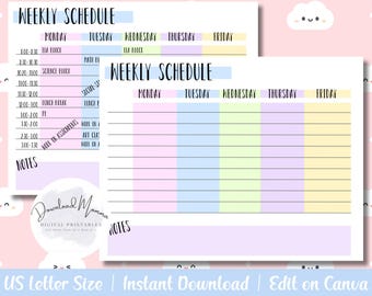 Wöchentlicher Homeschool Stundenplan zum Ausdrucken | Wochenplan Schule | HomeschoolScheduler Stundenplan Vorlage |Wochenzeitplaner