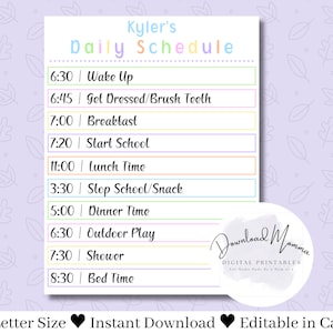 Printable Daily Schedule Template | Homeschool Daily Schedule Printable | Kids Daily Schedule Template | Daily Schedule Printable |