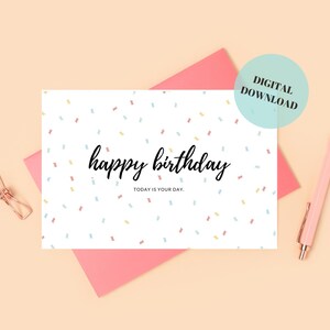 Joyeux anniversaire carte imprimable, carte numérique de confettis, imprimable, téléchargement immédiat, 7 x 5 po